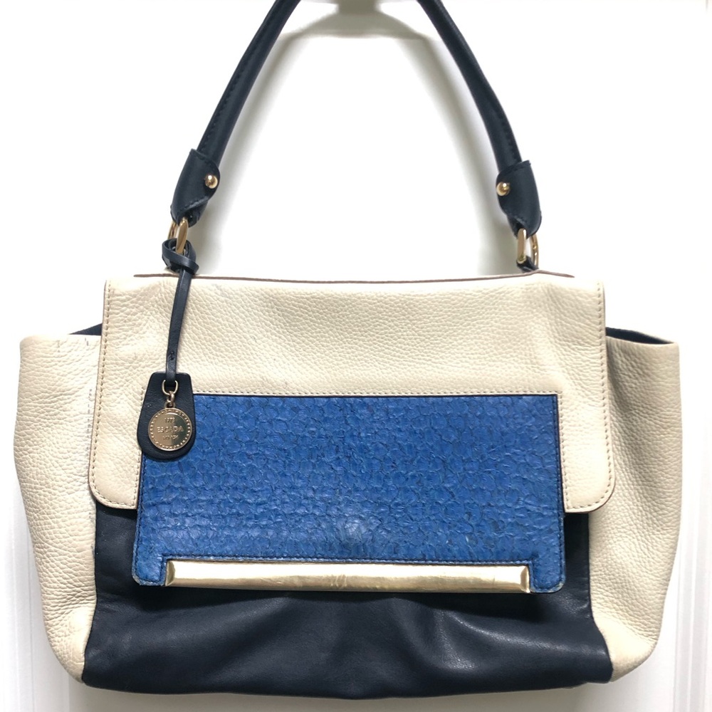 Escada Blue and Cream Shoulder Bag with Crocodile Pattern